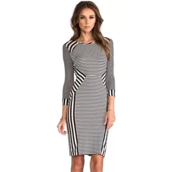 Diane Von Furstenberg Medium Striped Haven Sheath Bodycon Dress Black White - Picture 1 of 12